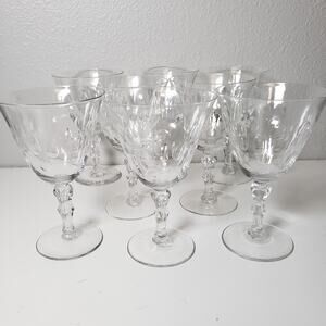 Vintage Clear Stem Bubble Facet Wine Goblet Glasses Set Of 8 Formal Dining Party